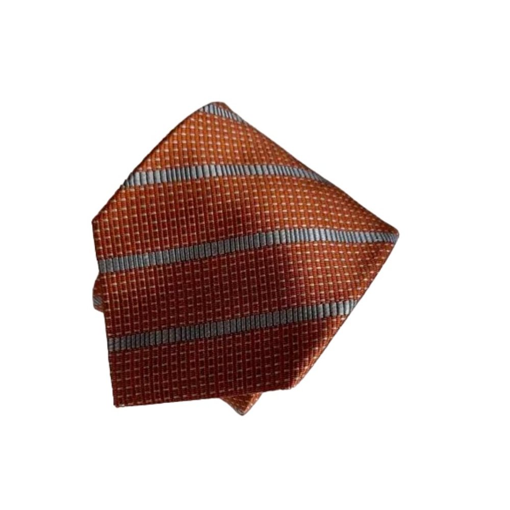 100% Silk Hombres Classic Line Tie Orange/Red Tone Stripe Two-Tone Soft Necktie